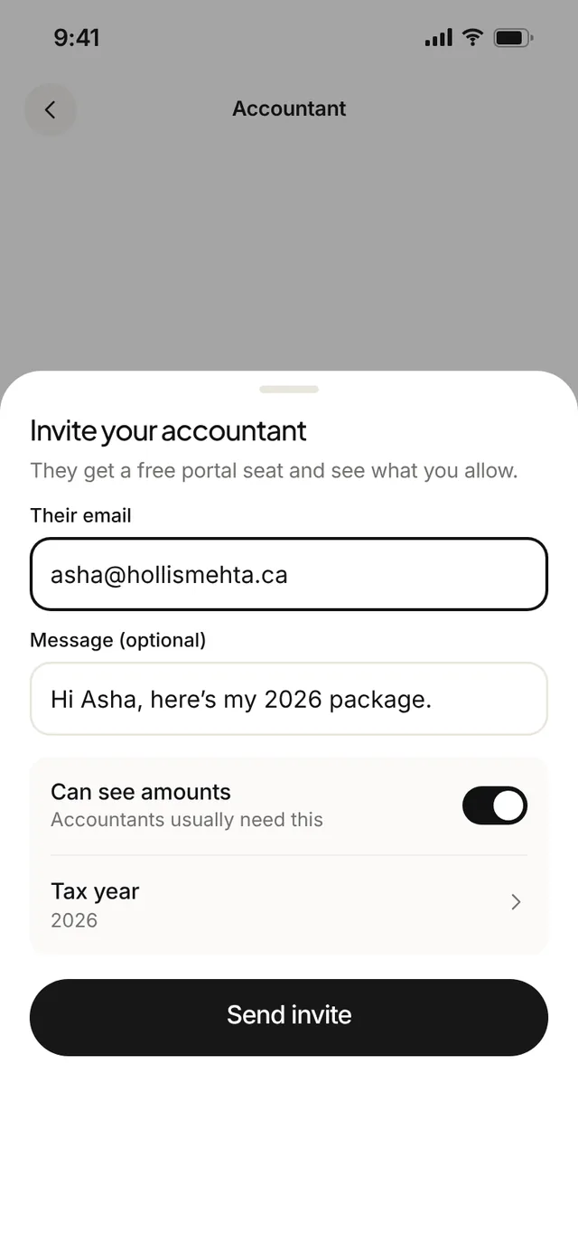 Claimwise app screen: accountant invite