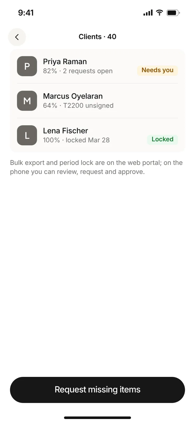 Claimwise app screen: cpa clients