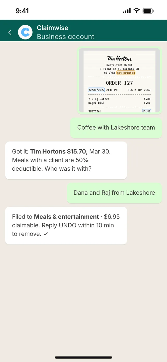Claimwise app screen: whatsapp