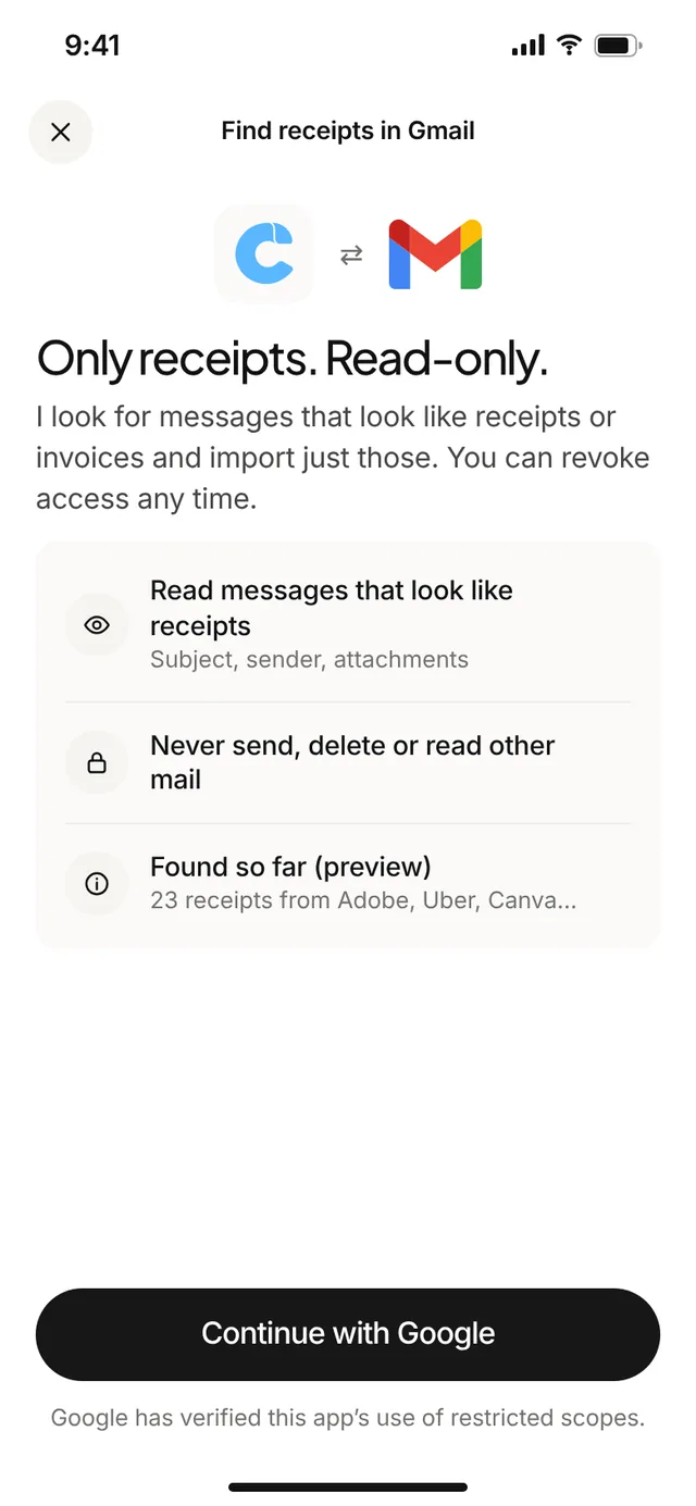 Claimwise app screen: inbox scan