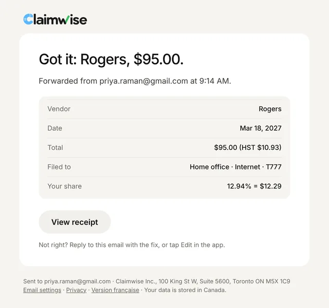 Receipt received email