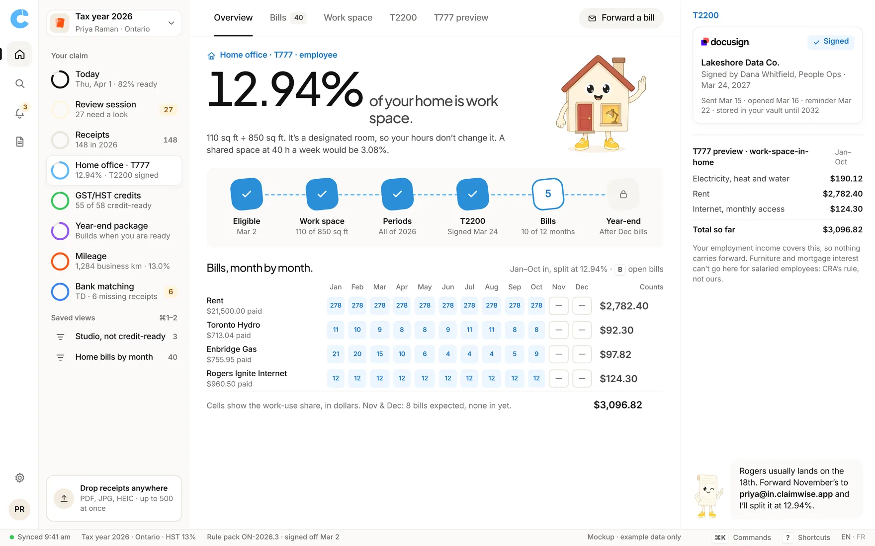 Claimwise app screen: home office