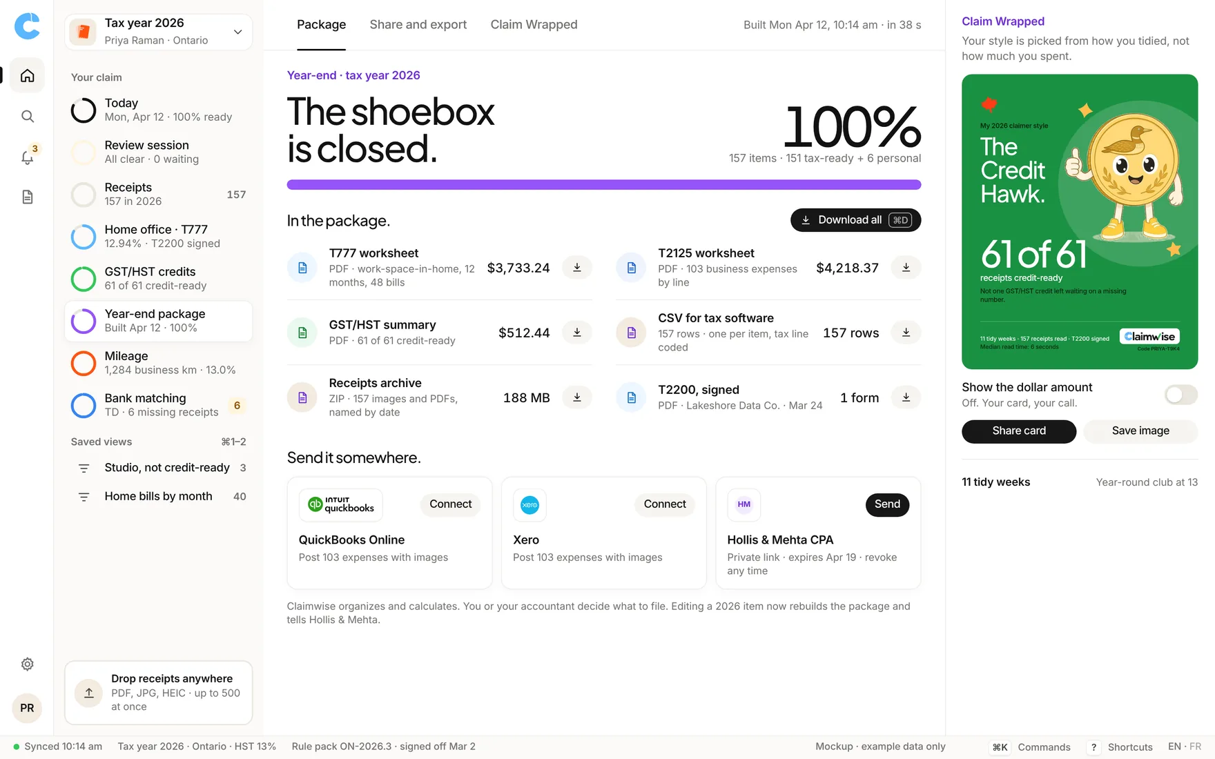 Claimwise app screen: yearend