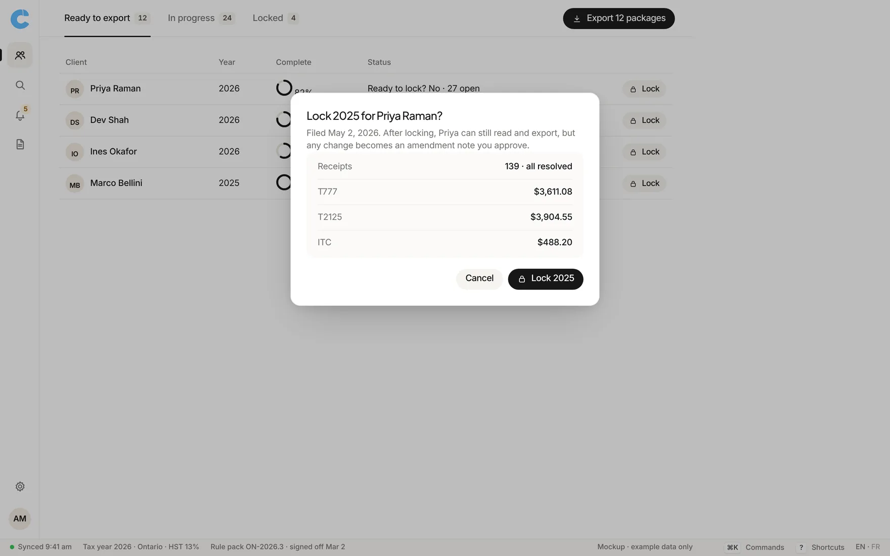 Claimwise app screen: cpa lock export